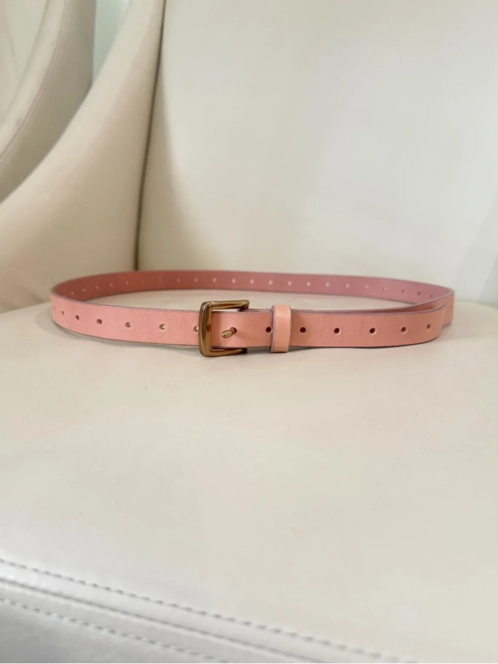 J. Crew Slim Blush Pink Leather Belt with Gold Buckle - Picture 1 of 3